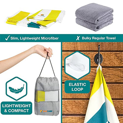 SUN CUBE Microfiber Beach Towel, Quick Dry Sand Free Beach Towel, Lightweight Compact Travel Swim Towel for Pool, Camping, Sand Resistant Packable Adult Towel - Yellow 78x35 Inches - color: Yellow, size: 78.00" x 35.00"