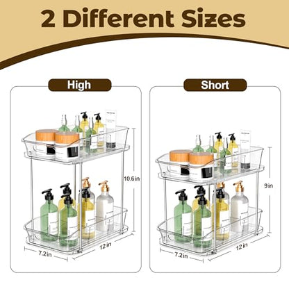 incostar 2 Tier Pull-Out Storage Organizer for Bathroom and Kitchen, Under Sink Organizer with Dividers, Ideal for Organizing Cupboard,Bathroom Vanities,Cabinet, Slide-Out Clear Storage, 4 Pack - style: 4 Pack 2Tier