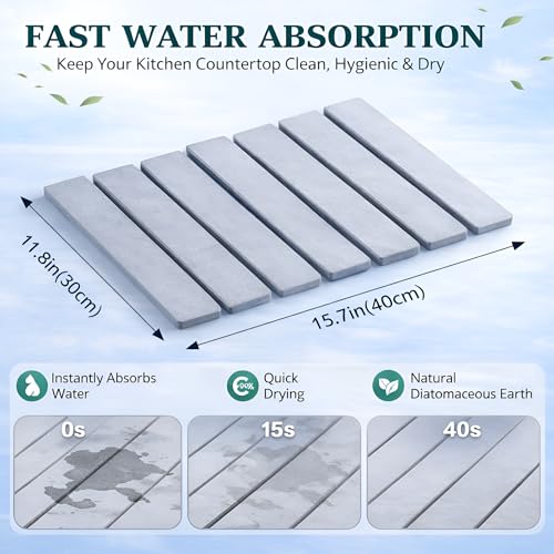 Stone Bath Mat, Stone Dish Drying Mat, Quick Dry Bath Mat – 15.75"x11.81" Foldable Diatomaceous Earth Mat for Bathroom Floor, Kitchen Counter, Non-Slip Stone Mat (Grey)