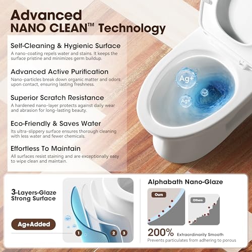 17.3” Elongated Toilet with Soft Close Seat, Two piece Toilets for Bathroom | Nano Self-Cleaning Glaze, Dual Flush 0.8/1.28 GPF, Watersensed/ADA/MAP1000/cUPC, Easy to Clean & Install, 12" Rough-In - color: TPT002-0.8/1.28 GPF Dual Flush