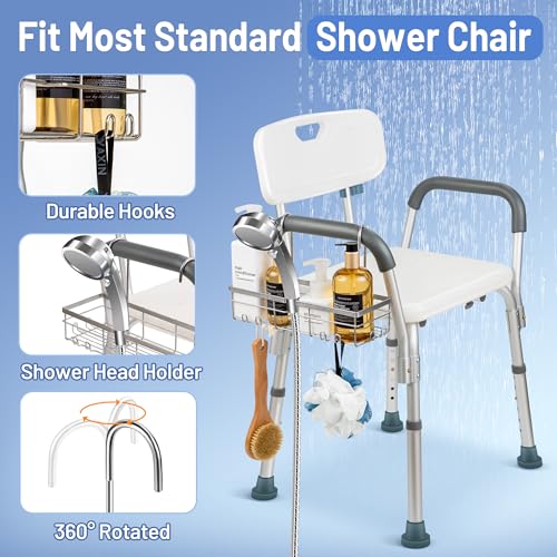 YUOROS 304 Stainless Steel Shower Caddy for Shower Chair | Shower Organizer Rack Hanging for Bench for Elderly Seniors Disabled Handicap