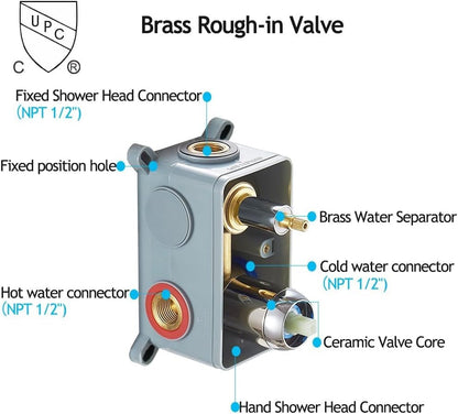 Shower System Polished Chrome Bathroom Rainfall Shower Faucet Set Complete Wall Mounted 6 Inch Shower Head and Handle Set with Rough-in Valve Body and Trim Kit - color: Polished Chrome, size: 6 Inch