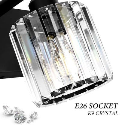 Black Crystal Bathroom Vanity Light, 5-Light Modern Bathroom Lighting Fixtures Over Mirror, Matte Black Wall Sconce Light Fixtures with Round Shade - color: Black-Round Shade, size: 5-LIGHT