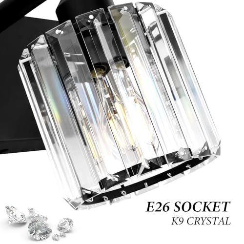 Black Crystal Bathroom Vanity Light, 4-Light Modern Bathroom Lighting Fixtures Over Mirror, Matte Black Wall Sconce Light Fixtures with Round Shade - color: Black-Round Shade, size: 4-LIGHT