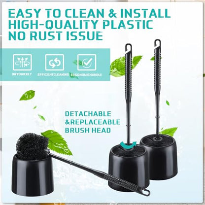 Roshtia 1 Set Toilet Brush and Holder Set for Bathroom Toilet Bowl Brush Scrubber with Caddy for Deep Cleaning, 14.57 Height (Black) - color: Black