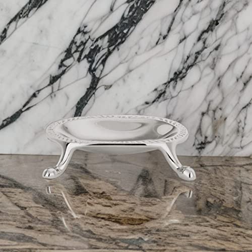 Vintage Brass Soap Dish Case Clawfoot Classy Design Bright Nickel 4 5/8" x 3 1/4" Ornate Polished Brass Metal Soap Bar Holders for Shower, Vanity Sink and Bathroom Tubs - color: Bright Nickel