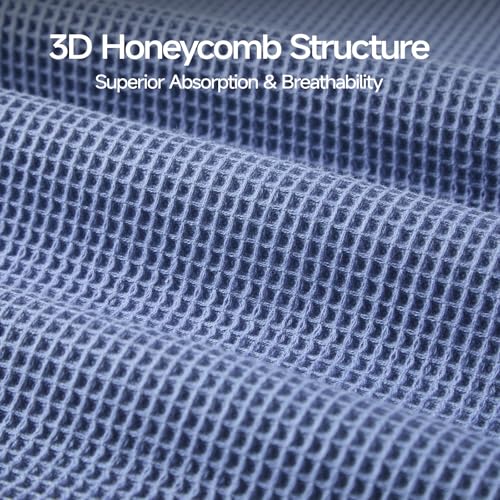 ecolook 6-Piece Waffle Weave Towel Set, 100% Cotton, Lightweight, Absorbent & Quick-Drying, 2 Bath Towels (31×63 in), 2 Hand Towels, 2 Washcloths, Lint-Free for Bathroom, Pool, Gym, Travel - Blue - color: Blue