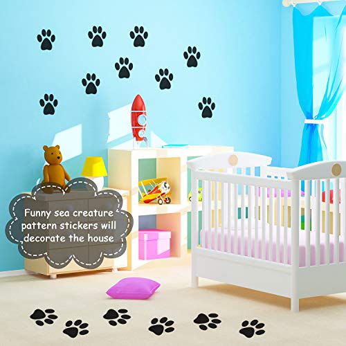Mudder 20 Pcs Non Slip Bathtub Sticker Cute Anti Slip Shower Sticker Adhesive Black Grey Pink Paw Decal Safety Traction Grip Treads Appliques for Bathtub Pool Boat Stair Shower Floor (Black) - color: Black