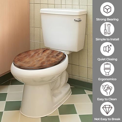 Round Resin Toilet Seat, Quietly Close Quick Release Hinges Cover | Toilet Lid Cover Easy to Clean and Install, Brown Veal Leather Crumpled Mottled Grunge Texture Heavy Duty Toilet Seat - color: pattern7, size: O-shape