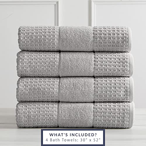 100% Cotton Super Soft Luxury Bath Towel Set | Quick-Dry and Highly Absorbent | Waffle Textured | 550 GSM | Includes 4 Bath Towels | Harper Collection (Light Grey) - color: Light Grey, size: Bath Towel (4-Pack)