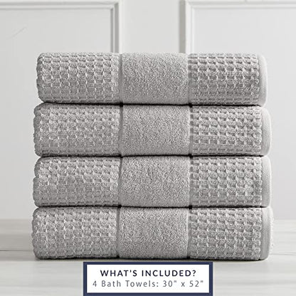 100% Cotton Super Soft Luxury Bath Towel Set | Quick-Dry and Highly Absorbent | Waffle Textured | 550 GSM | Includes 4 Bath Towels | Harper Collection (Light Grey) - color: Light Grey, size: Bath Towel (4-Pack)