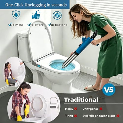 Air Toilet Drain Blaster Plunger Powerful Manual High Pressure Dredge Plumbing Tool for Clogged Toilet Sink and Bathroom Kitchen Vloor Drain and Sewer Pipe Dredging（blue）