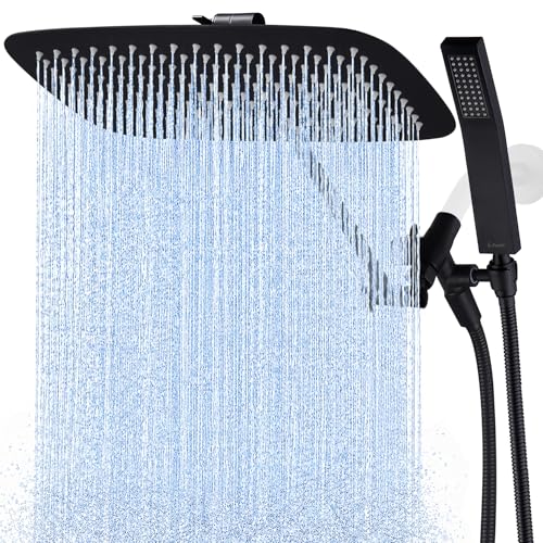 G-Promise All Metal 16" Rain Shower Head with Handheld for Bathroom Upgrade | All Metal, Built to Last, Easy Install, Adjustable Height & Angle for All Heights, Extra Long Hose, Modern Upgrade - color: Matte Black, size: 16 Inches