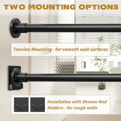 Thestoa Black Tension Shower Curtain Rod, 30-68 Inches with Holders | Includes adhesive holders, rustproof stainless steel, no-drilling spring tension for bathroom, closet & window - color: Black, size: 30"-68"