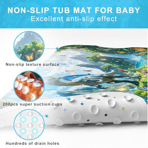 Upgrade Cartoon Baby Bath Mat Non Slip - 40"x16" Extra Long Bathtub Mat for Baby Eco Friendly Durable Bath Mat for Tub Non Slip Kids Tub Mat with Suction Cups, Machine Washable and No Fading, Dinosaur - color: K-dinosaur-4