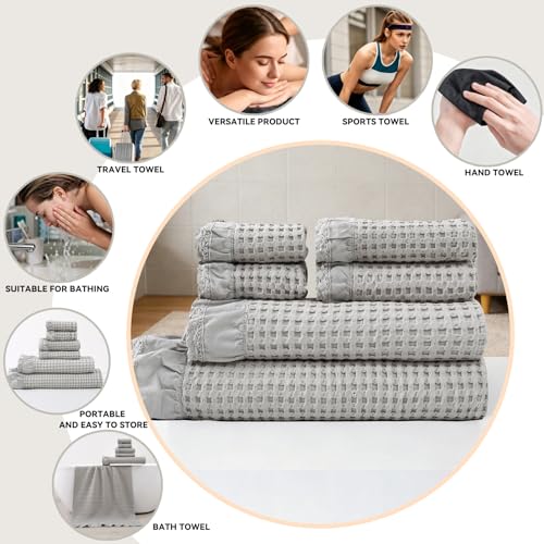 Luxury 100% Cotton Towel Set – 8 Piece Bathroom Towel Set (2 Bath Towels, 2 Hand Towels, 4 Washcloths) – Soft & Absorbent Towels for Bathroom (Grey) - color: Grey