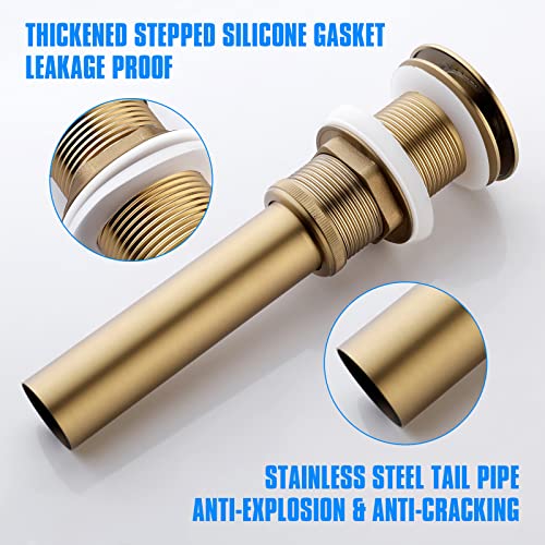 JONKEAN Bathroom Pop Up Drain Without Overflow,Vanity Vessel Sink Drain with Detachable Strainer Basket,Pop Up Drain Stopper Hair Catcher, Built-in Anti-Clogging Strainer(Brushed Gold) | Built-in Anti-Clogging Strainer, Brass and 304 Stainless Steel for 1