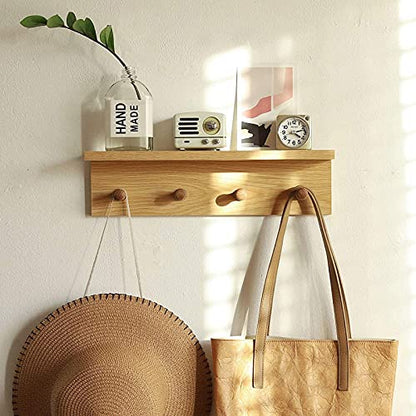 Entrance Coat Rack ，Coat Hooks, Wall-Mounted Wooden Hook Rack, Wall-Mounted Shelves(Oak Color Finish—A-2) - style: Oak color finish—A-2