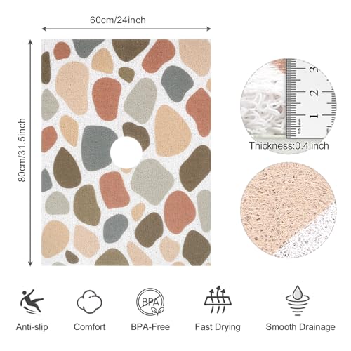 Shower Mat Non Slip: Loofah Anti Slip Shower Mat,Bathtub Mat for Inside Shower,Quick Drying Shower stall mat with Drain Hole in Middle,for Shower,Bathroom and Wet Areas (Brown Pebbles, 32" x 24") - color: Brown Pebbles
