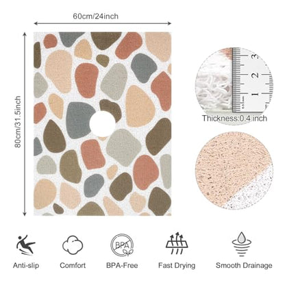 Shower Mat Non Slip: Loofah Anti Slip Shower Mat,Bathtub Mat for Inside Shower,Quick Drying Shower stall mat with Drain Hole in Middle,for Shower,Bathroom and Wet Areas (Brown Pebbles, 32" x 24") - color: Brown Pebbles