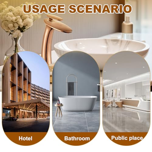Rose Gold Waterfall Bathroom Faucet Tall Body and Pop Up Drain - color: Rose Gold, size: Tall Body