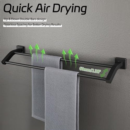 Alise Double Towel Bar,28" Towel Rack for Bathroom Wall Mounted,Matte Black | SUS304 Stainless Steel Bathroom Towel Holder, Quick Drying Towel Hanger Towel Rod, Useable Length 26.9" - color: Matte Black, size: 28-Inch(Joining Process)