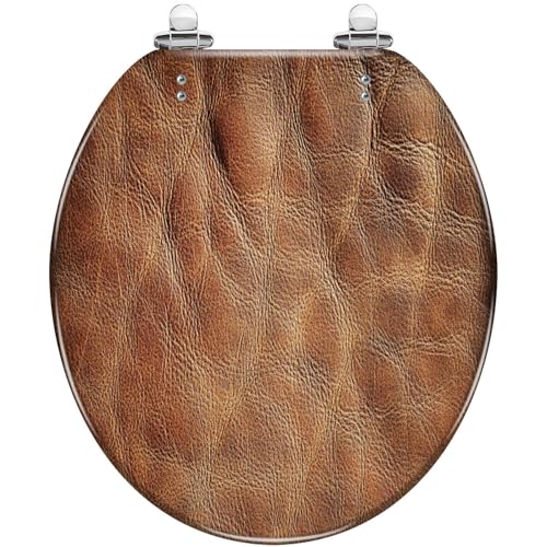Round Resin Toilet Seat, Quietly Close Quick Release Hinges Cover | Toilet Lid Cover Easy to Clean and Install, Brown Veal Leather Crumpled Mottled Grunge Texture Heavy Duty Toilet Seat - color: pattern7, size: O-shape