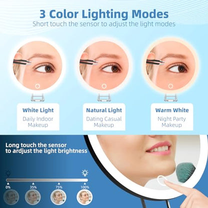30X Magnifying Mirror with Lights, 6inch Makeup Magnified Mirror 30X Lighted Travel Magnification with 3 Suction Cups and 360° Adjustable Stand- Includes Tweezers & Scissors - color: Black-30x