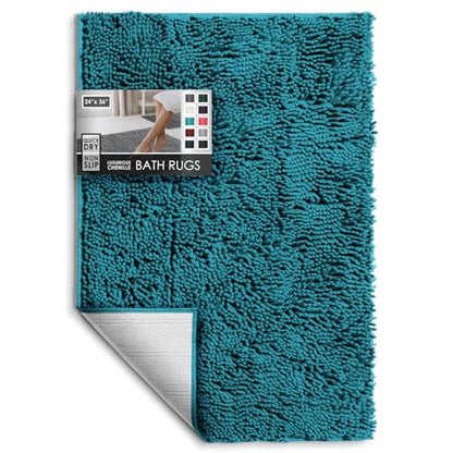 Hearth & Harbor Bathroom Rugs, Chenille Bath Mat - Machine Washable Bath Mats for Bathroom Non-Slip Backing Rubber, Quick Dry Bathroom Mat - Teal 24x36 - color: Teal, style: 24 x 36
