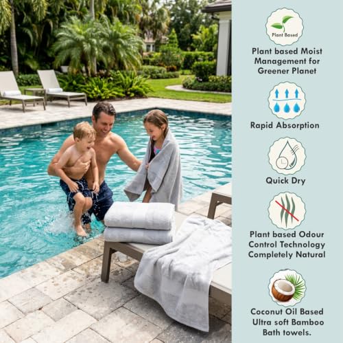 Terry Bath Towel 30 x 60 in – 60% Viscose Derived from Bamboo 40% Cotton – Pack of 6 – Grey - 730 GSM Plush & Soft Feel - Oeko-TEX Certified - Spa-Luxe Drying Comfort - Hotel-Style - color: Grey