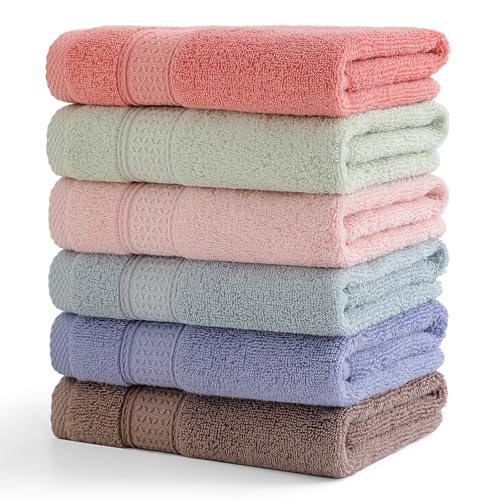 6 Pack Hand Towel Set, 16 by 28 inches, 100% Cotton Ultra Soft and Highly Absorbent, Quick Drying, for Hotels, Spa, Bathroom