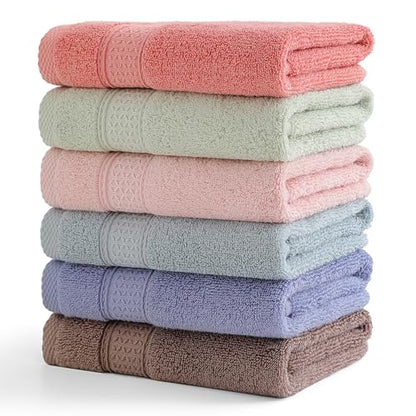 6 Pack Hand Towel Set, 16 by 28 inches, 100% Cotton Ultra Soft and Highly Absorbent, Quick Drying, for Hotels, Spa, Bathroom