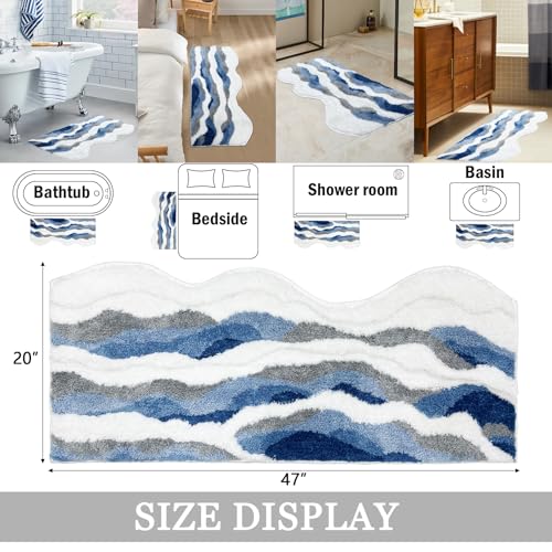 Coastal Bathroom Rugs Summer Beachy Bath Rug 4ft Long Bath Mat Runner Bathmat for Beach Bathroom Decor, Nautical Bath Runner Rug for Double Sink Bathtub Shower Bedroom 20"x47"