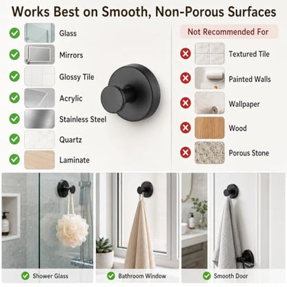 Suction Cup Hooks Removable Shower Hooks, 4Pcs Metal Towel Hooks for Bathroom Window Glass Wall Door Can Hang Various Towels Bath Towels Keychains, Black Front Door Wreath Hangers, No-Drill Waterproof - color: Black