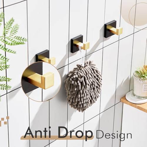 KOKOSIRI Robe Hooks for Wall Bathroom Towel Hooks Coat Hook Kitchen Garage Heavy Duty Wall Mounted Stainless Steel Brushed Gold and Matte Black, 3 Pack B1010GDK-P3 - color: Black Gold, size: 3 Pack