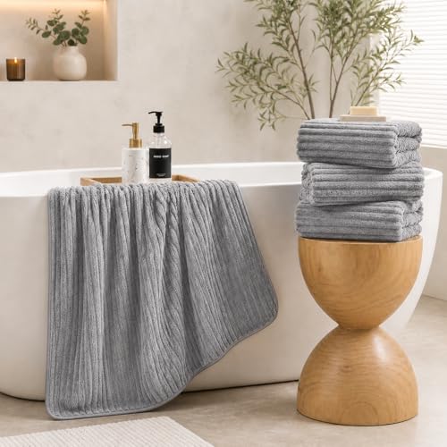 4 Piece Bath Towels, 30"x60" Microfiber Towels Set, Grey | Large Bathroom Towels, Soft Touch, Highly Absorbent, Quick Dry, Lint Free, Long-Lasting, Family Use, Guest Bath & Daily Use - color: Gray, size: 30x60 Bath Towels of 4