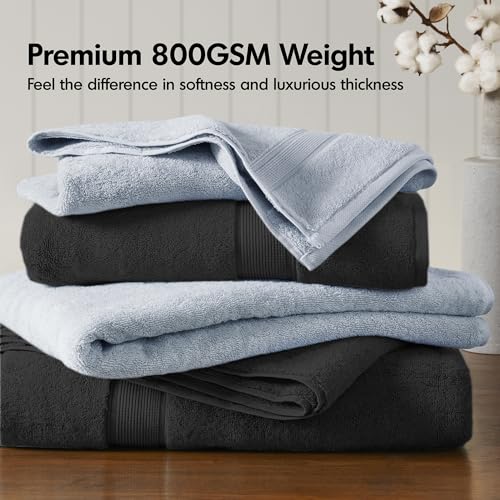 Madison Park 800GSM 100% Cotton Bathroom Bath Towel Set of 8, Black | Long Staple, Highly Absorbent, Durable Hotel Spa Quality, Quick Dry, Double Stitched Hems, Lint Reducing, OEKO-TEX Certified - color: Black, size: Multi-Sizes