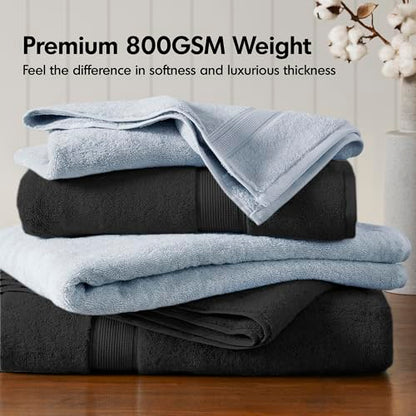 Madison Park 800GSM 100% Cotton Bathroom Bath Towel Set of 8, Black | Long Staple, Highly Absorbent, Durable Hotel Spa Quality, Quick Dry, Double Stitched Hems, Lint Reducing, OEKO-TEX Certified - color: Black, size: Multi-Sizes