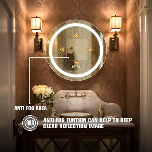 Round Medicine Cabinet with Light,3 Color Temperature,Dimmer,Defogger,32inch,Gold - color: Gold, size: 32inch