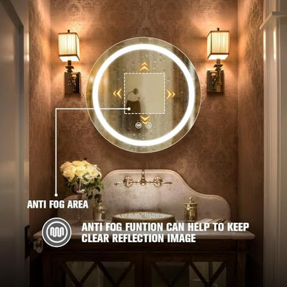 Round Medicine Cabinet with Light,3 Color Temperature,Dimmer,Defogger,32inch,Gold - color: Gold, size: 32inch
