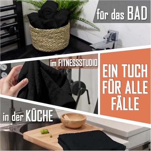 Set of 10 Washcloths Made of 100% Cotton - Soft and Absorbent Face and Hand Towels - Practical for Bathroom and Kitchen - 12 x 12 in (Black) - color: Black