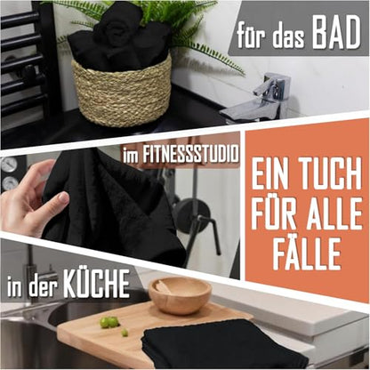 Set of 10 Washcloths Made of 100% Cotton - Soft and Absorbent Face and Hand Towels - Practical for Bathroom and Kitchen - 12 x 12 in (Black) - color: Black