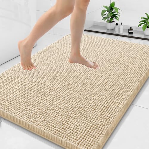 Arotive Bathroom Rugs 40x32, Extra Soft Absorbent Shaggy Chenille Bath Rugs, Machine Washable Rubber Backing Bath Mats for Bathroom Floor Tub and Shower, Home Decor Accessories, Beige - color: Beige, size: 40" X 32"