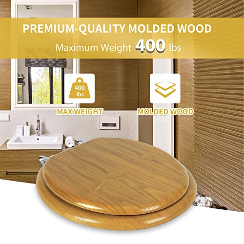 Angel Shield Durable Wood Veneer Natural Toilet Seat Metal Hinged Easy Clean Anti-scratch American Standard(Round,Oak) - color: Oak, size: Round-16.5”
