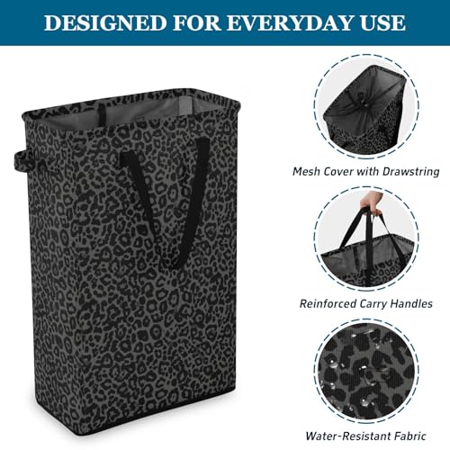 Gray Leopard Cheetah Laundry Hamper Dirty Clothes Laundry Basket Bin for Bedroom Bathroom with Handles Slim Tall Collapsible Waterproof Freestanding 48L - color: Gray Leopard Cheetah