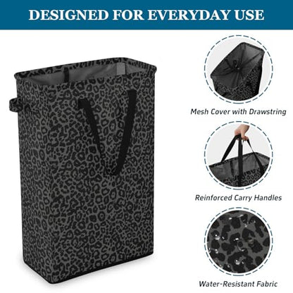 Gray Leopard Cheetah Laundry Hamper Dirty Clothes Laundry Basket Bin for Bedroom Bathroom with Handles Slim Tall Collapsible Waterproof Freestanding 48L - color: Gray Leopard Cheetah
