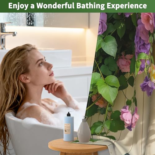 No Hook Floral Shower Curtain with Snap in Liner, Machine Washable Cloth Shower Curtain with See Through Window and Weighted Bottom, Waterproof Fabric Summer Shower Curtains for Bathroom, 71x74 Inches - color: Flower Vines