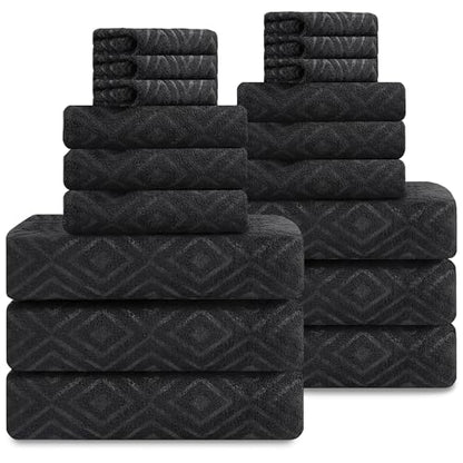 Smuge 18-Piece Bath Towel Set, Include 6 Bath Towel Sheets, 6 Hand Towels and 6 Washcloths - Highly Absorbent Quick Dry 100% Microfiber,Ultra Soft Bathroom Towel Set (Black) - color: Black, size: 18 Pcs Bath Towel Set