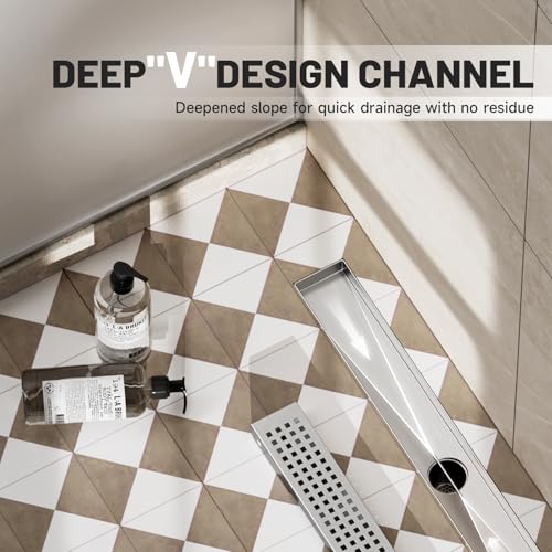 Tile Insert Linear Shower Drain,24 inch with Brick Pattern Grate | Brushed Nickel,Stainless Steel,Easy to clean,Fast Drainage to Avoid Standing Water,Fast Drainage,Prevents Sewer Backflow - color: Brushed Nickel, size: 24 Inch