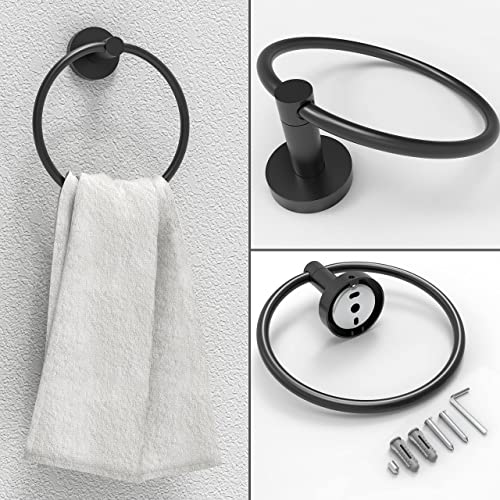 RARXTR Matte Black Toilet Paper Holder & Towel Ring SUS304 Stainless Steel 2pc Bathroom Hardware Set with Double Post Pivoting Toilet Paper Roll Holder Wall Mount & Bathroom Towel Holder Set - color: Matte Black, size: 2-Piece